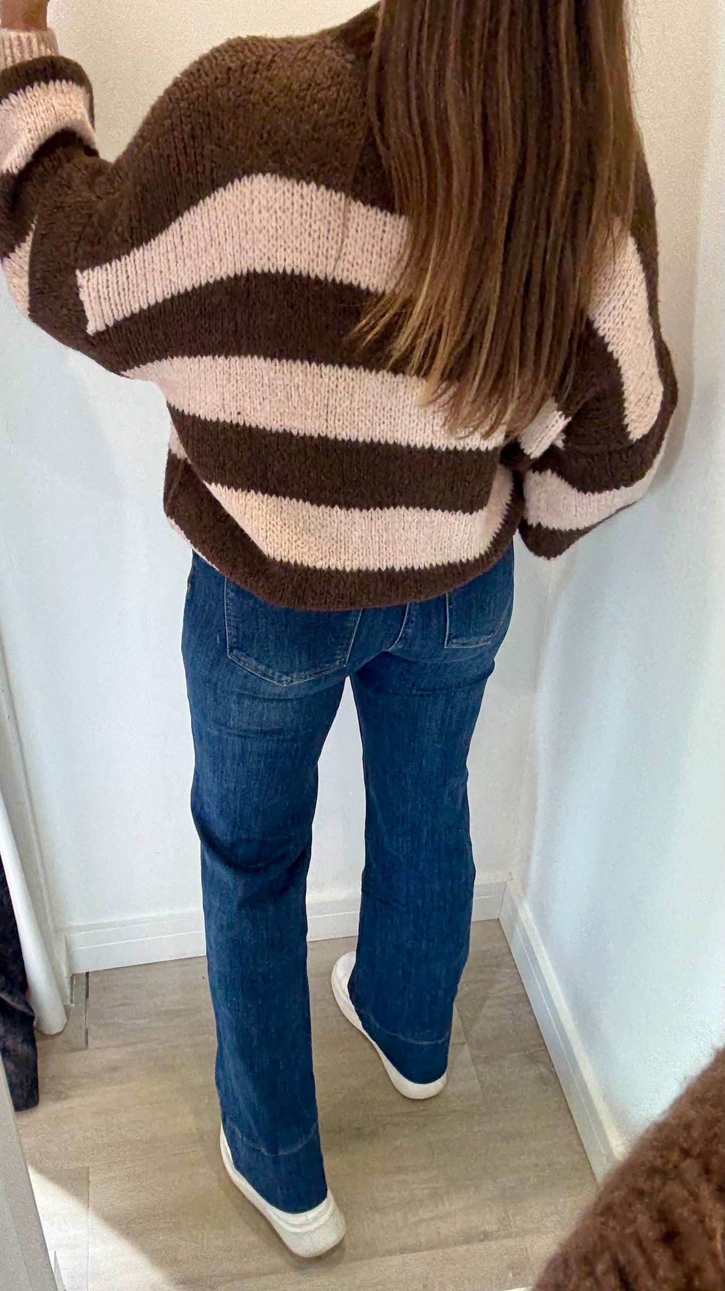 CHOCOLATE AND PALE PINK STRIPE TEXTURED KNIT JUMPER
