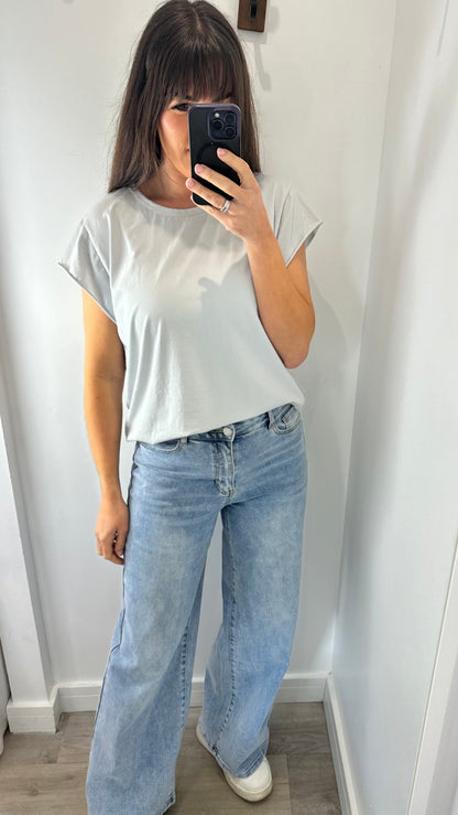 PALE GREY CAP SLEEVE TEE