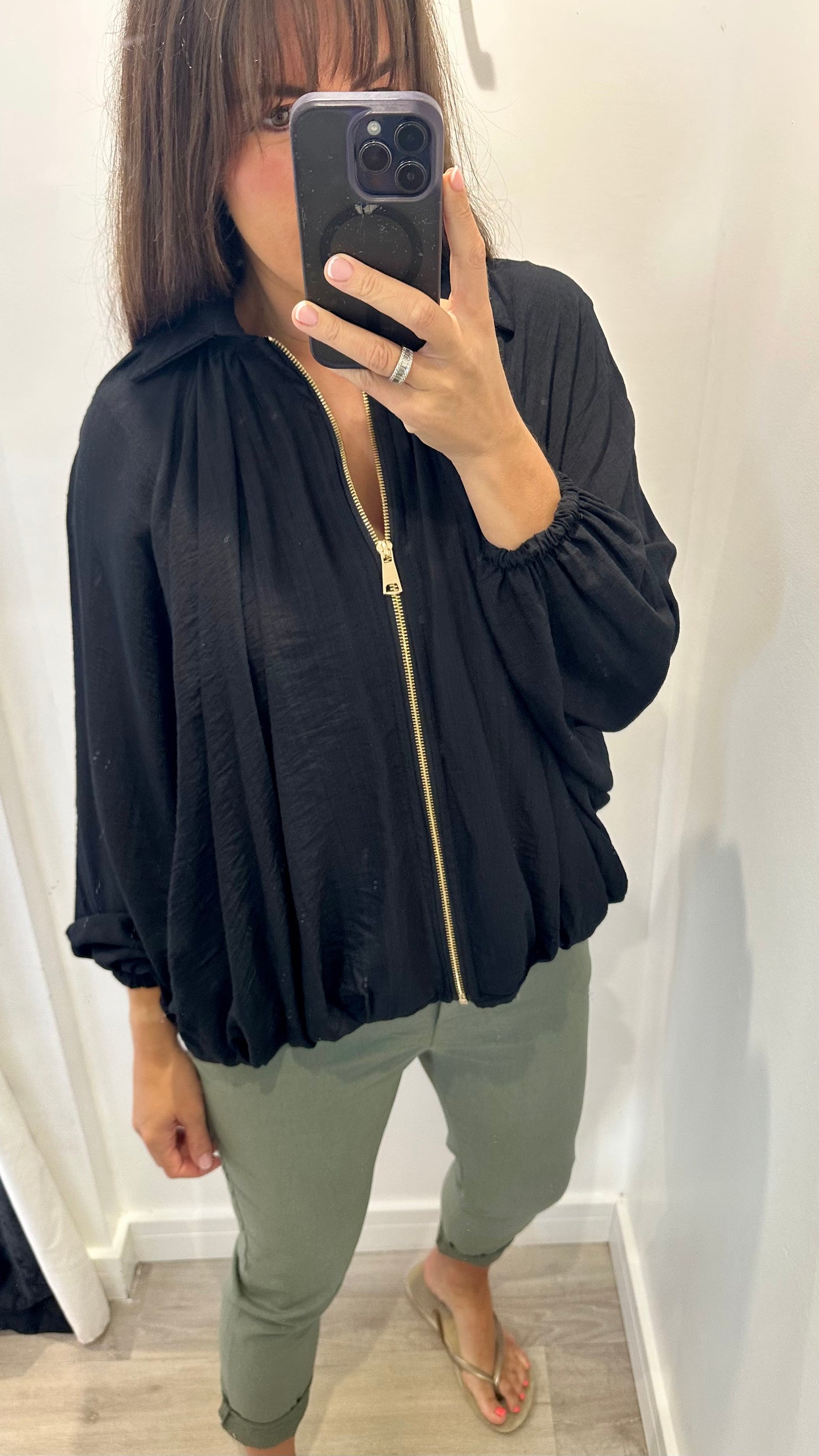 BLACK BALLOON SLEEVE JACKET