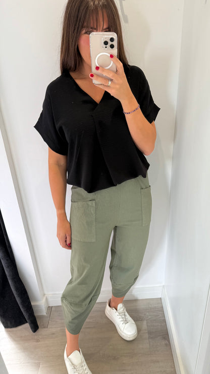 BLACK V NECK SHORT SLEEVE TOP