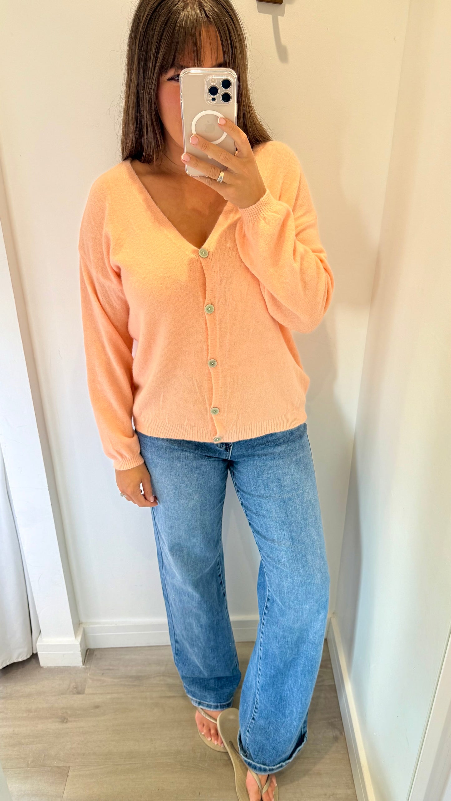 PEACH LIGHT KNIT BUTTON CARDIGAN