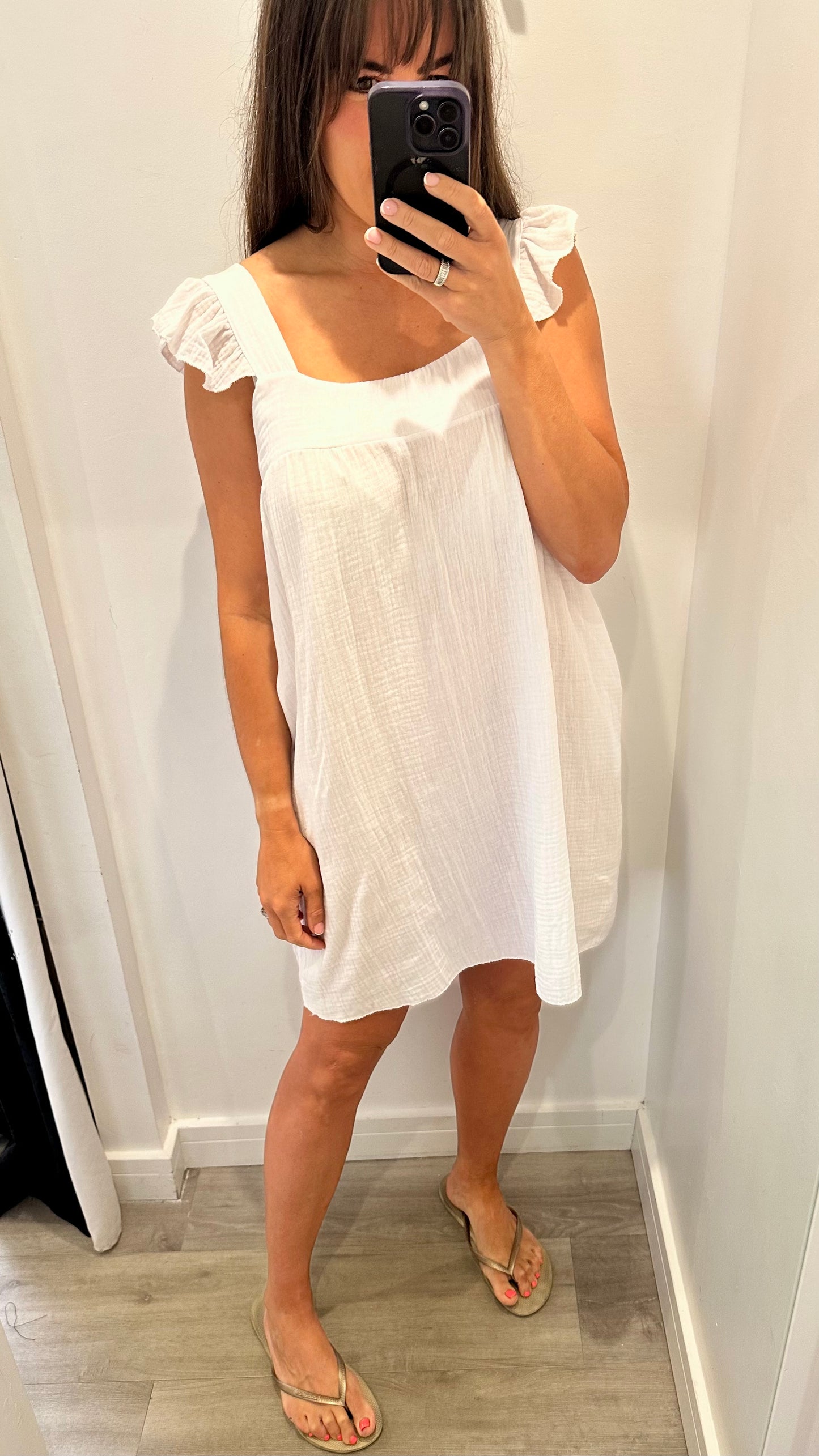 WHITE BABYDOLL MINI DRESS