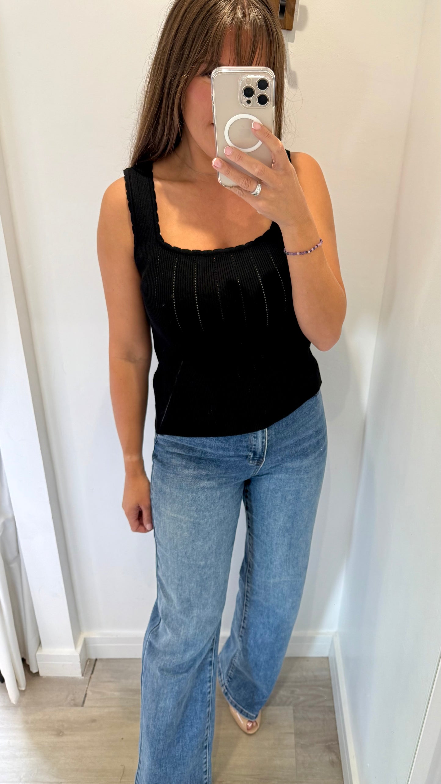 BLACK SCALLOP TRIM VEST TOP