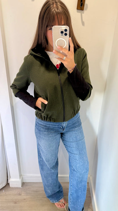 KHAKI GREEN CONTRAST BOMBER JACKET