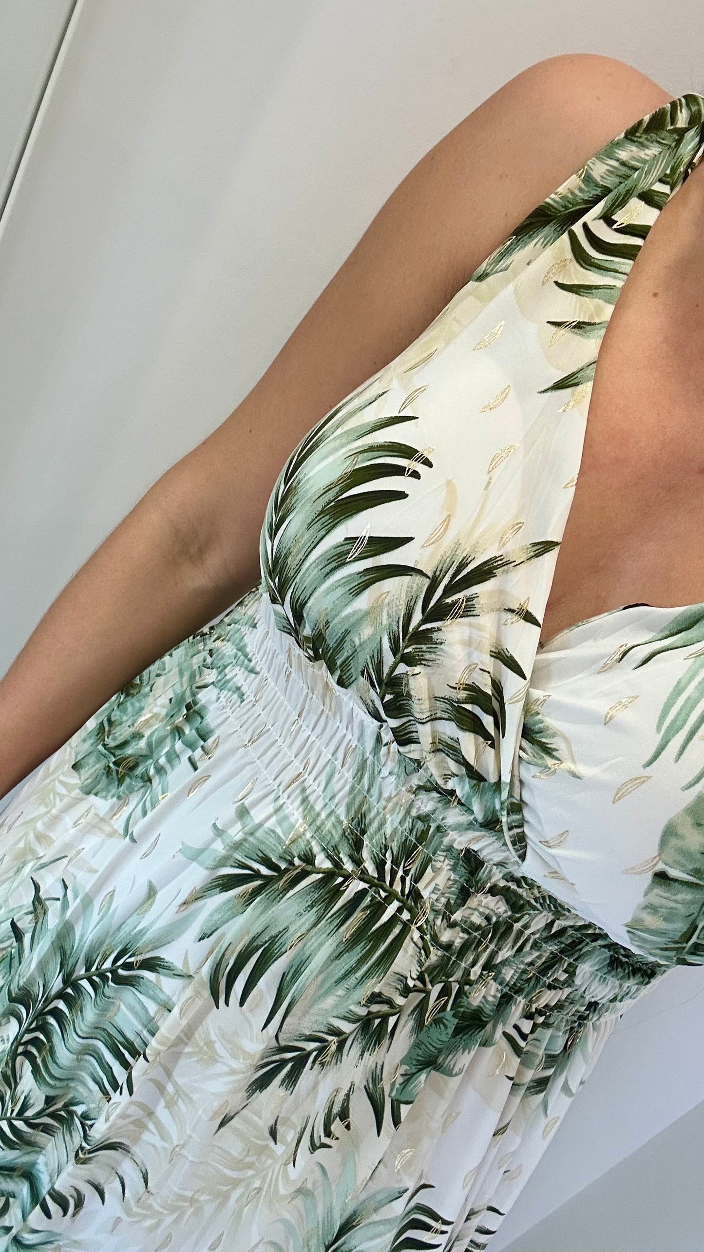 KHAKI PALM PRINT MAXI DRESS