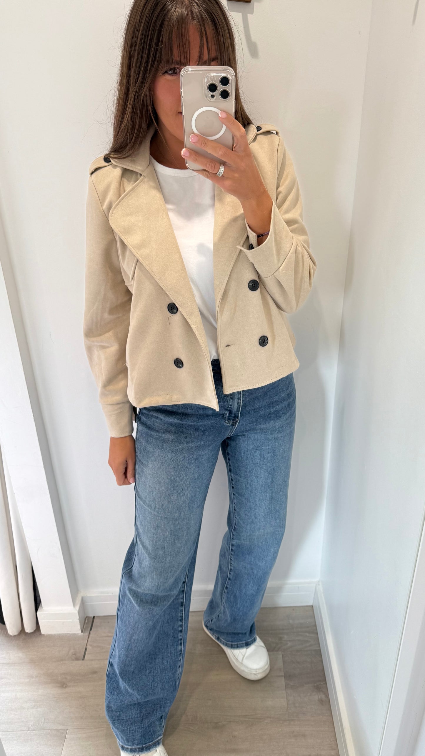 STONE SUEDE-EFFECT BUTTONED JACKET