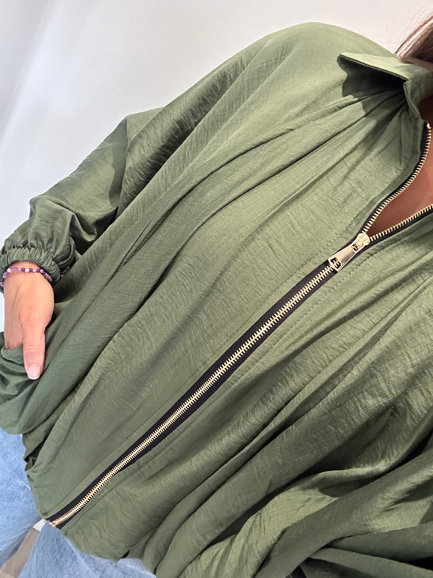 KHAKI GREEN BALLOON SLEEVE JACKET