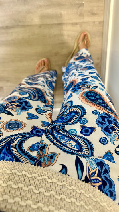 NAVY PAISLEY PRINT TROUSERS