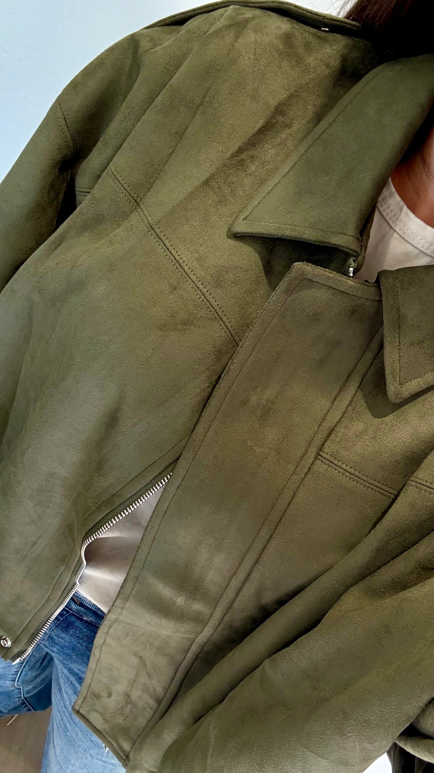 KHAKI SUEDETTE BOMBER JACKET