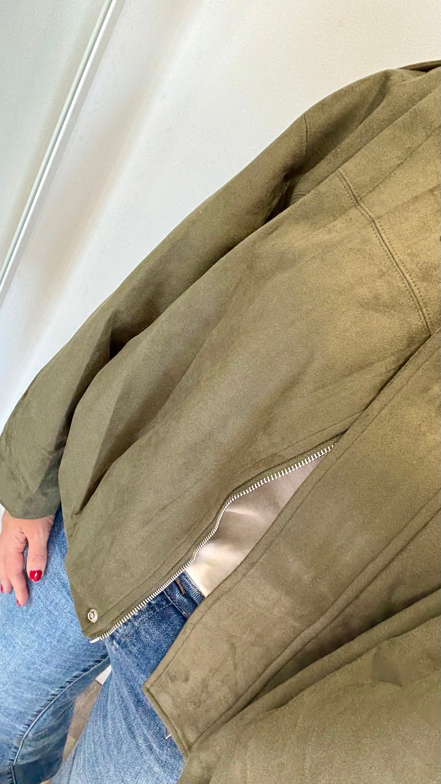 KHAKI SUEDETTE BOMBER JACKET