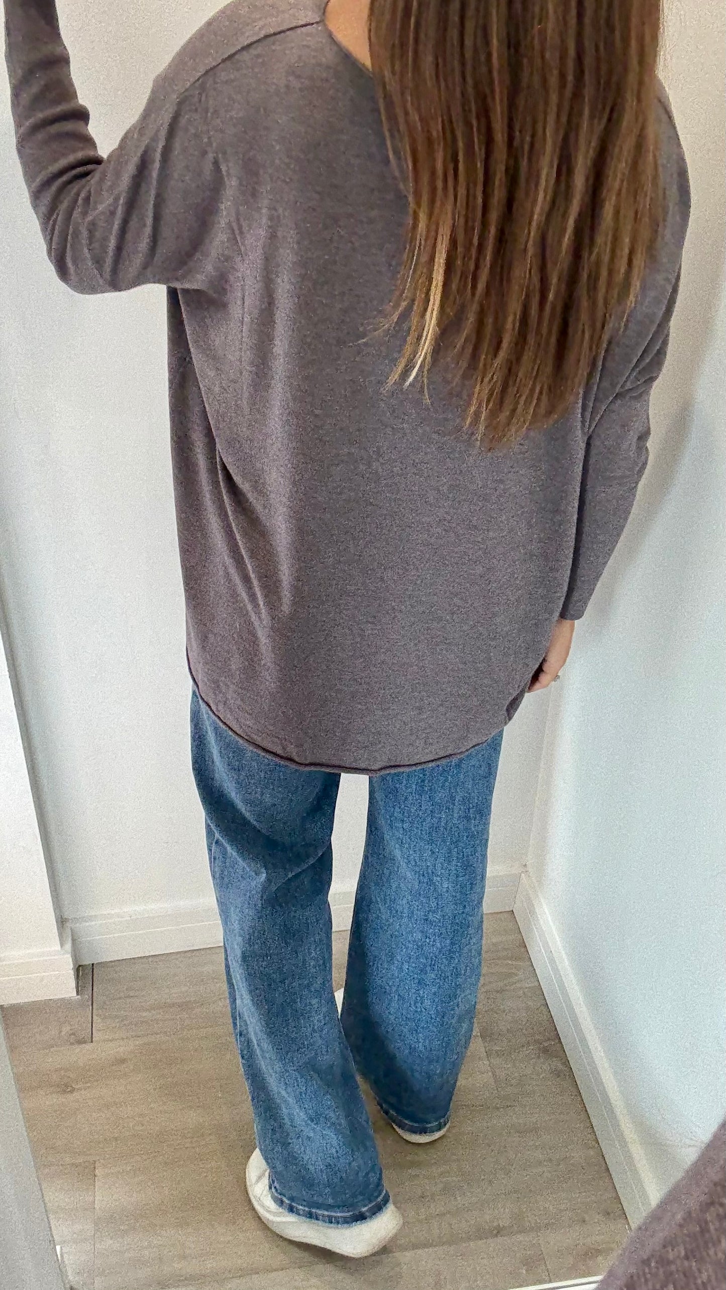ASH BROWN FINE KNIT BATWING JUMPER