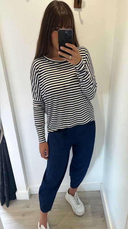 NAVY AND WHITE BRETON STRIPE BATWING TOP