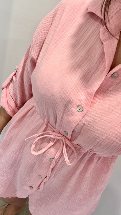 LIGHT CORAL BUTTON-THROUGH DRESS