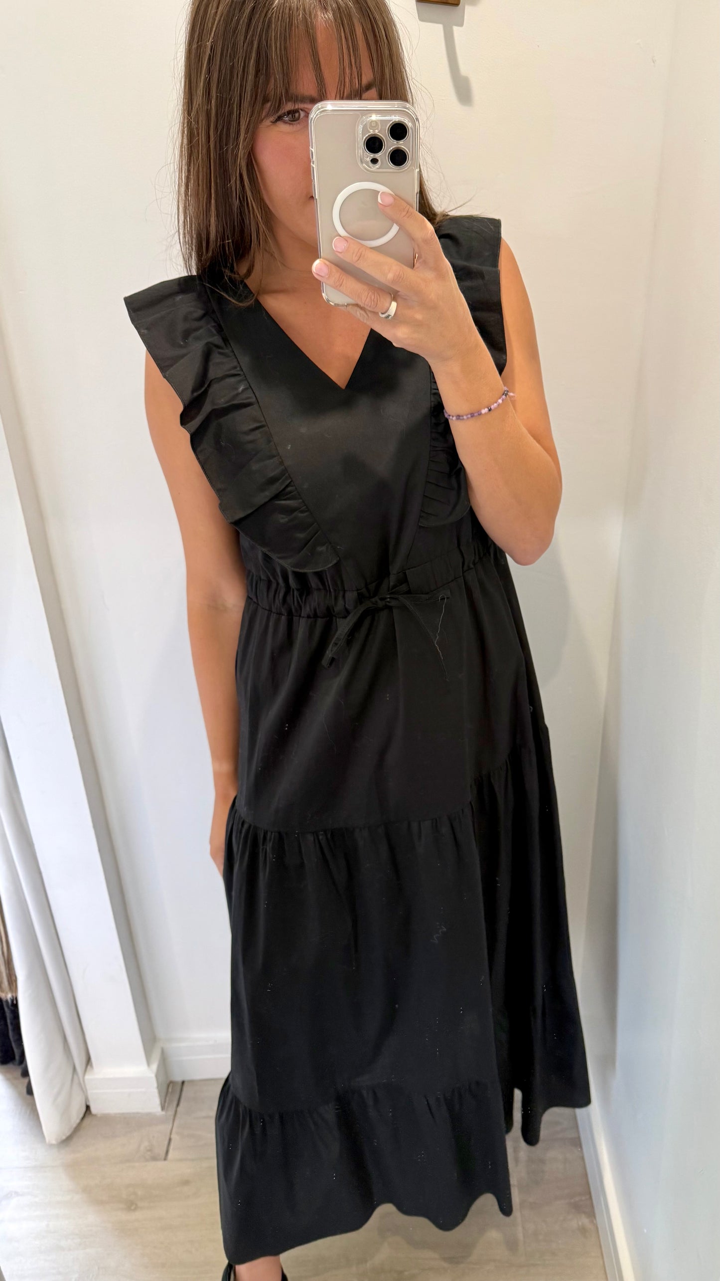 BLACK JET TIERED COTTON MAXI DRESS