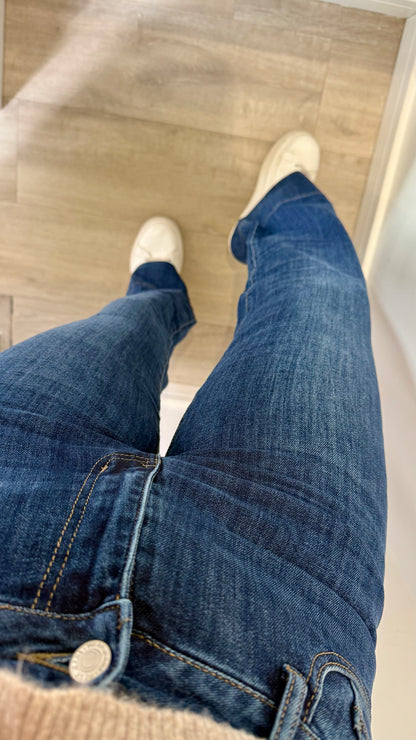 DARK DENIM WIDE LEG HIGH WAISTED JEANS