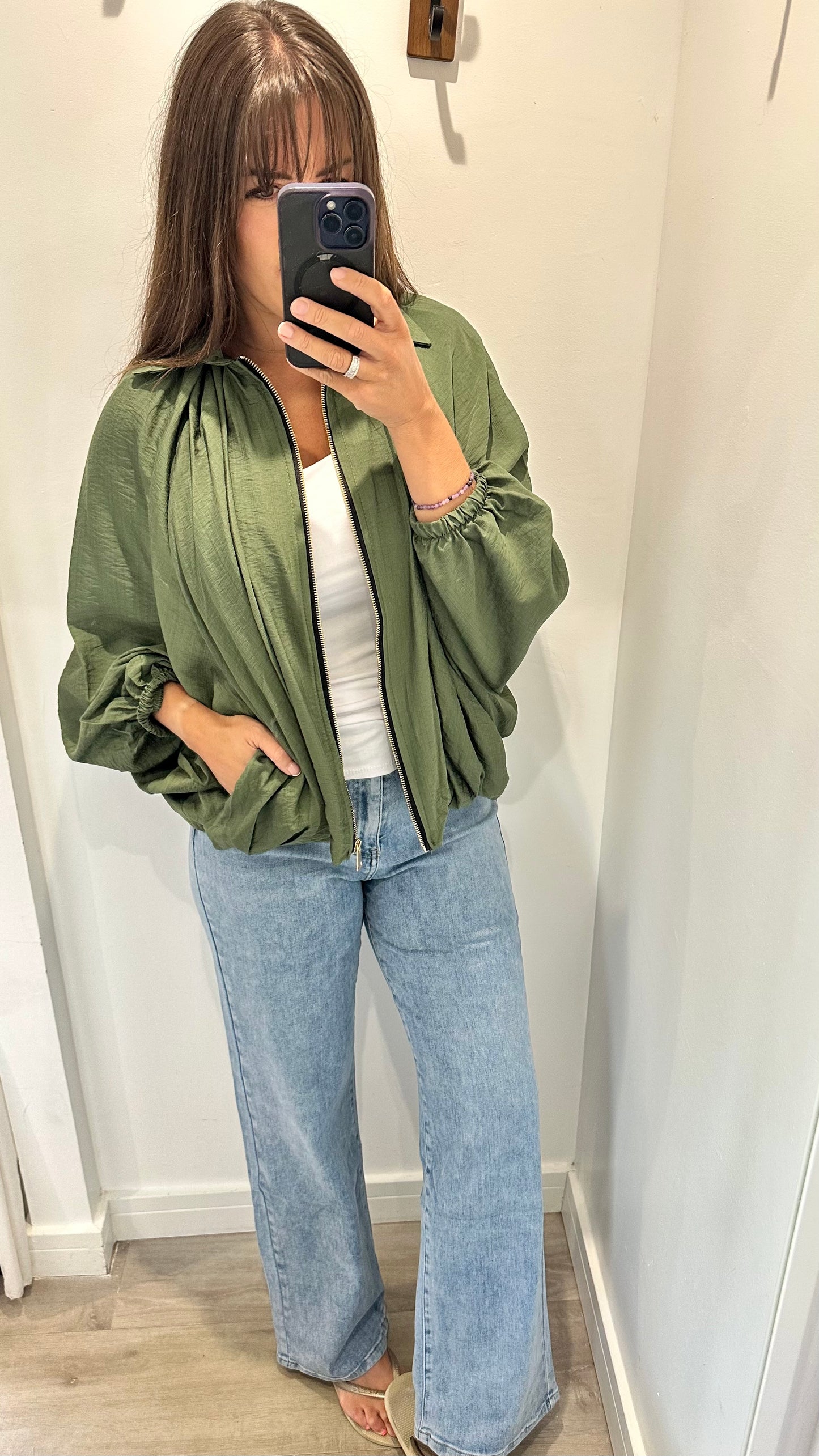 KHAKI GREEN BALLOON SLEEVE JACKET
