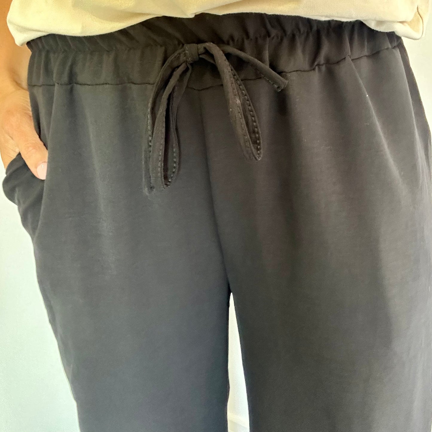BLACK DRAWSTRING TROUSERS