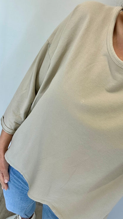 SAND ROLL SLEEVE SWEAT TOP