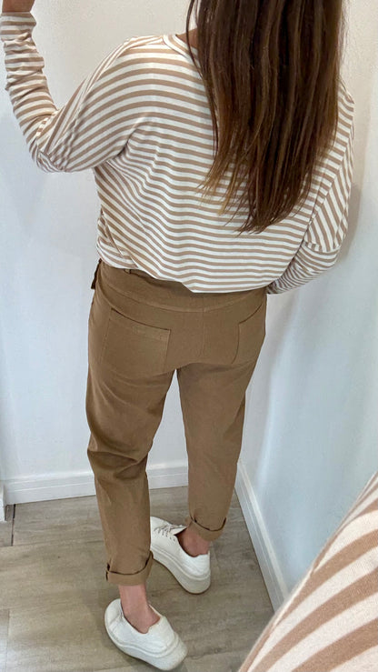 SAND AND WHITE BRETON STRIPE BATWING TOP