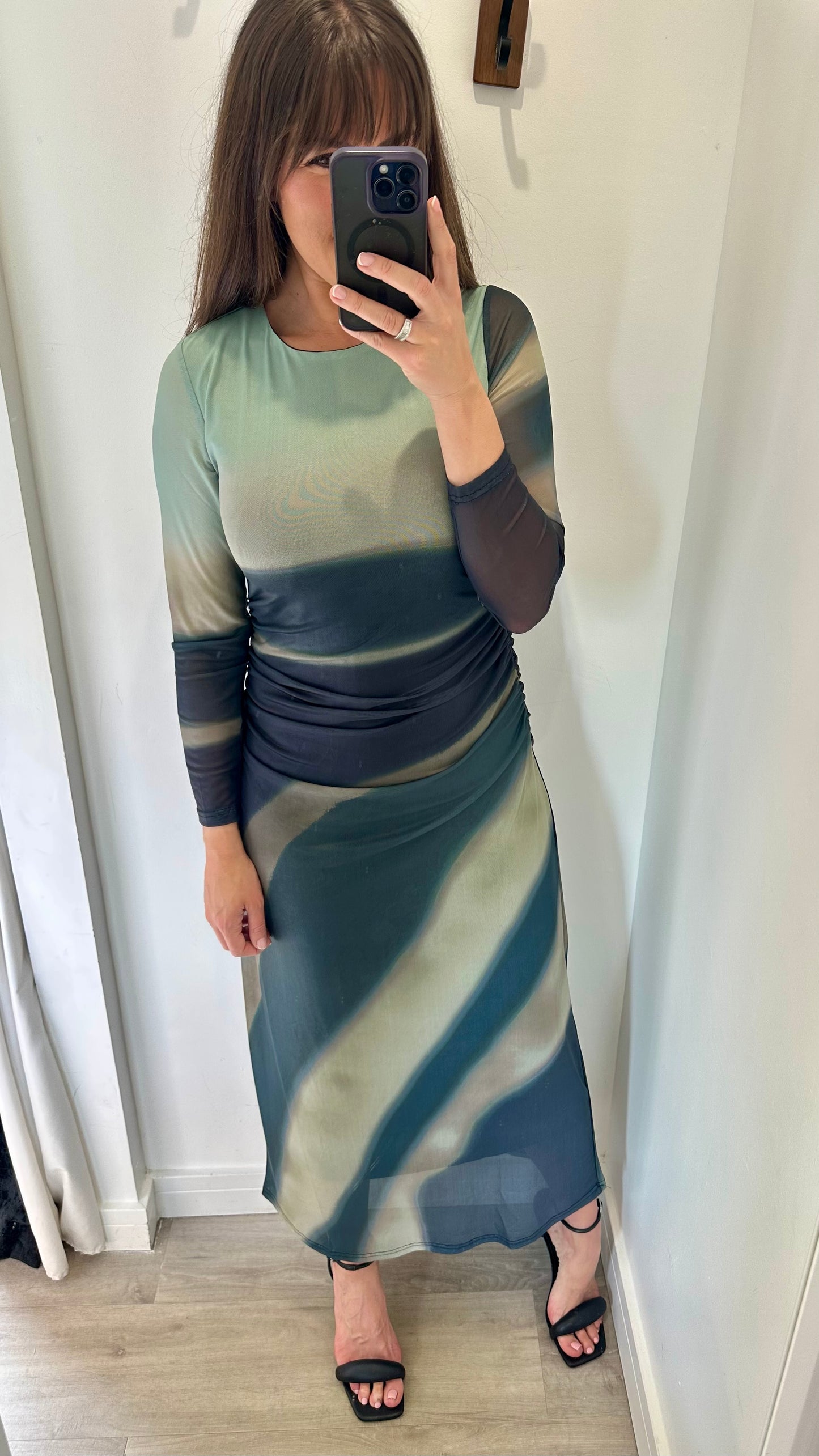 LONG SLEEVE TIE DYE MESH MIDI DRESS