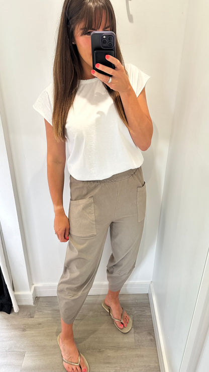 MOCHA CROPPED POCKET TROUSERS