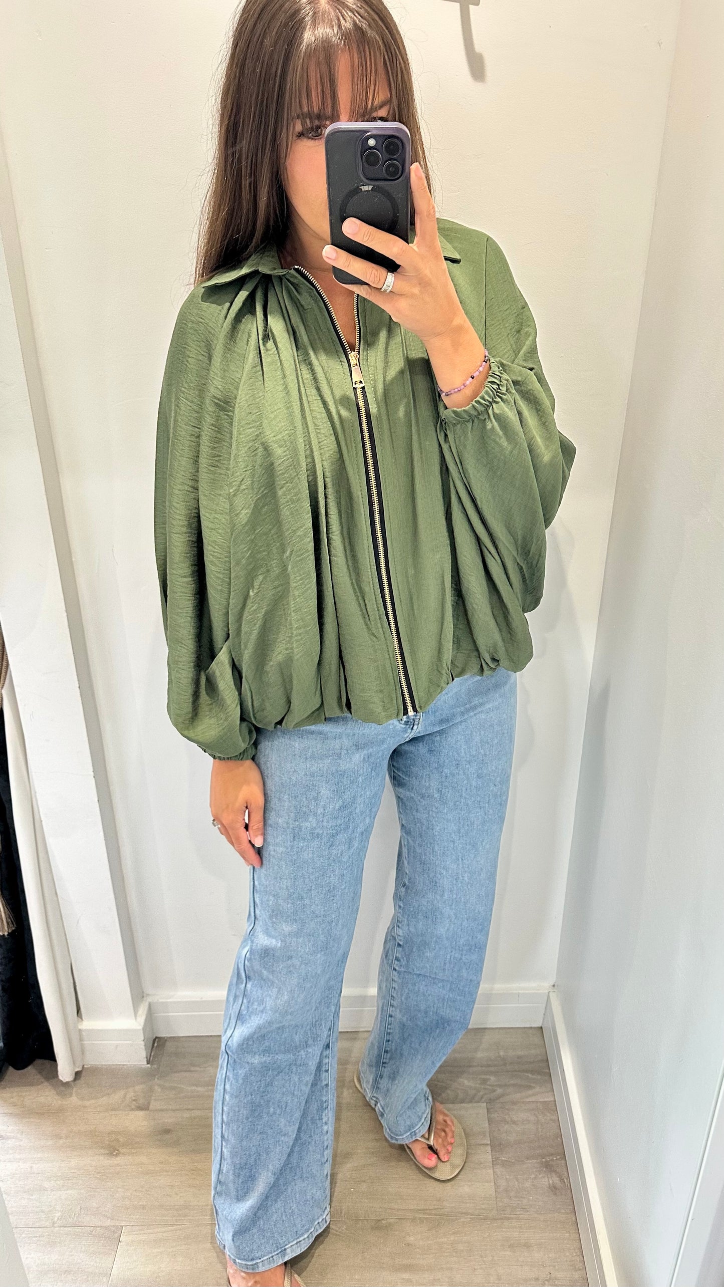 KHAKI GREEN BALLOON SLEEVE JACKET