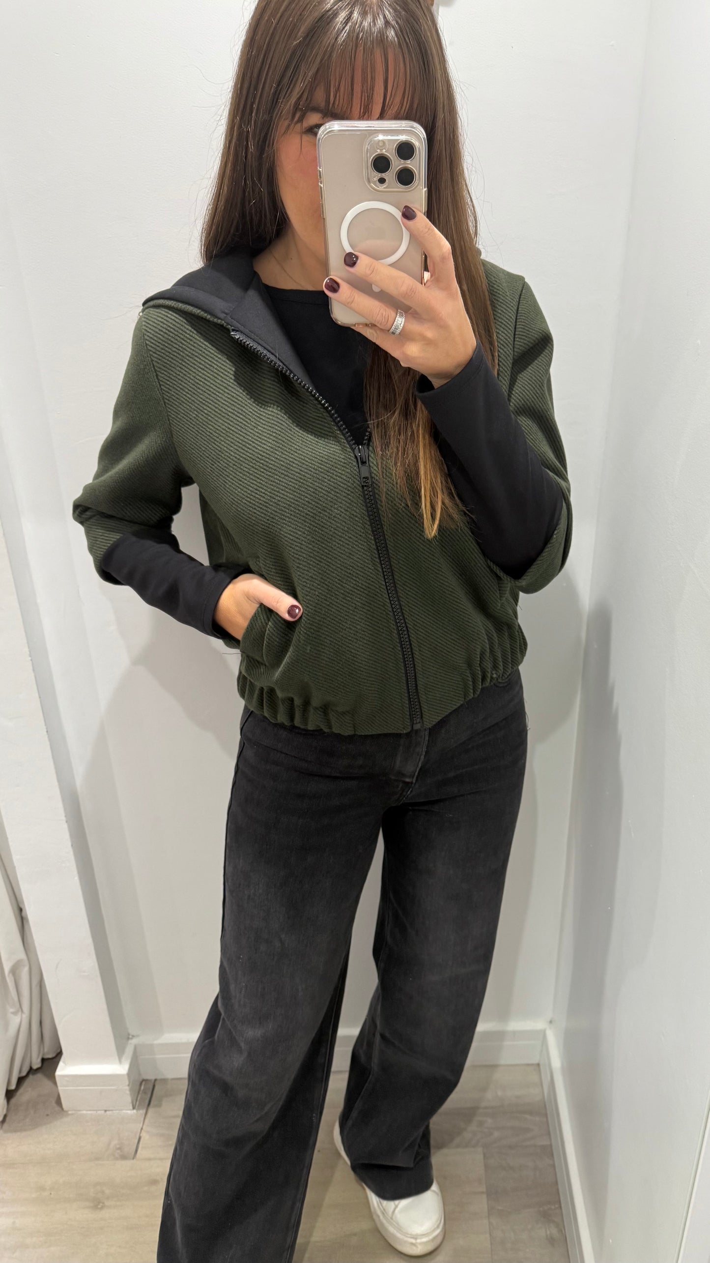 KHAKI GREEN CONTRAST BOMBER JACKET