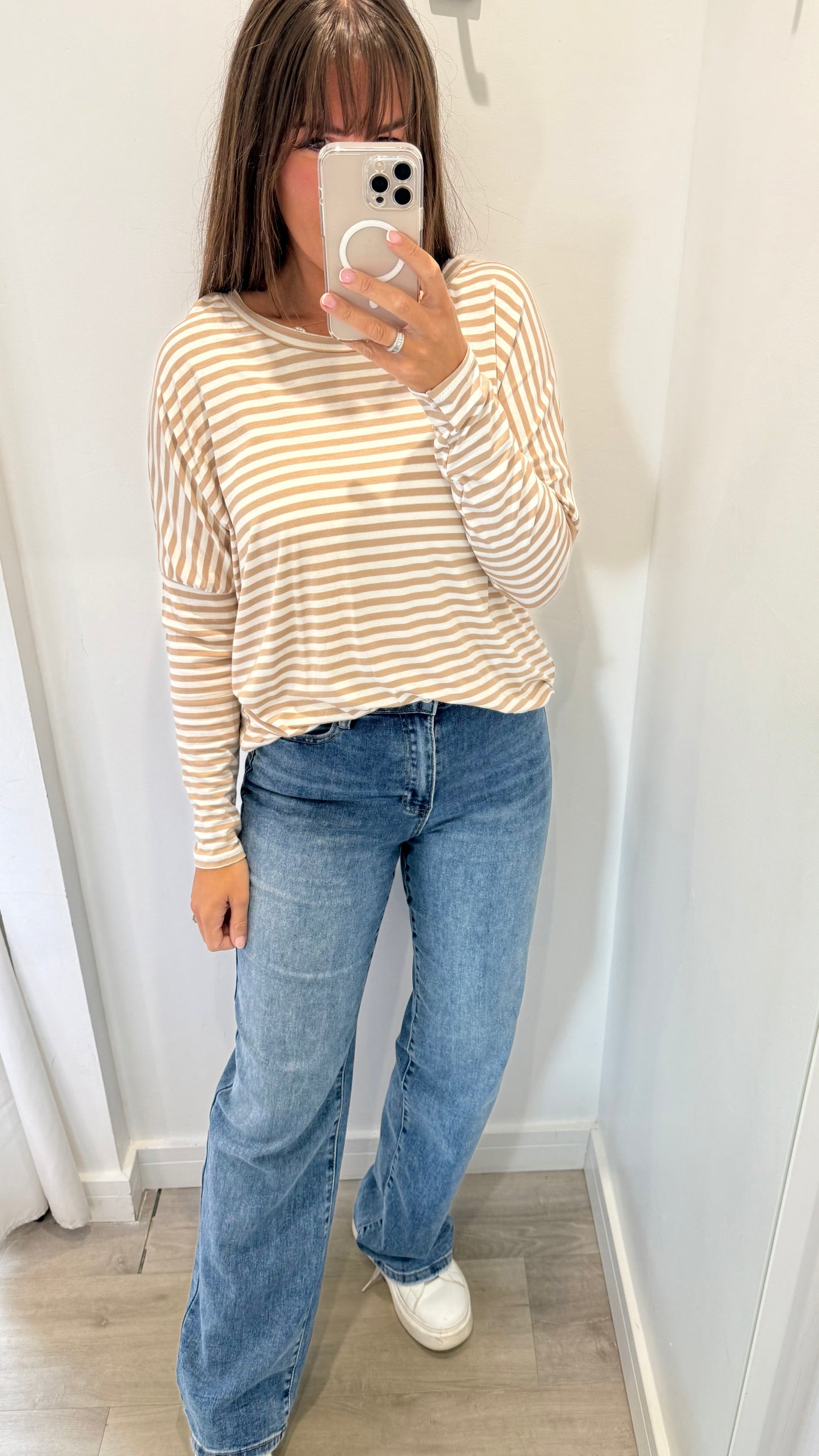SAND AND WHITE STRIPE TOP