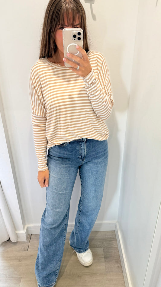 SAND AND WHITE STRIPE TOP