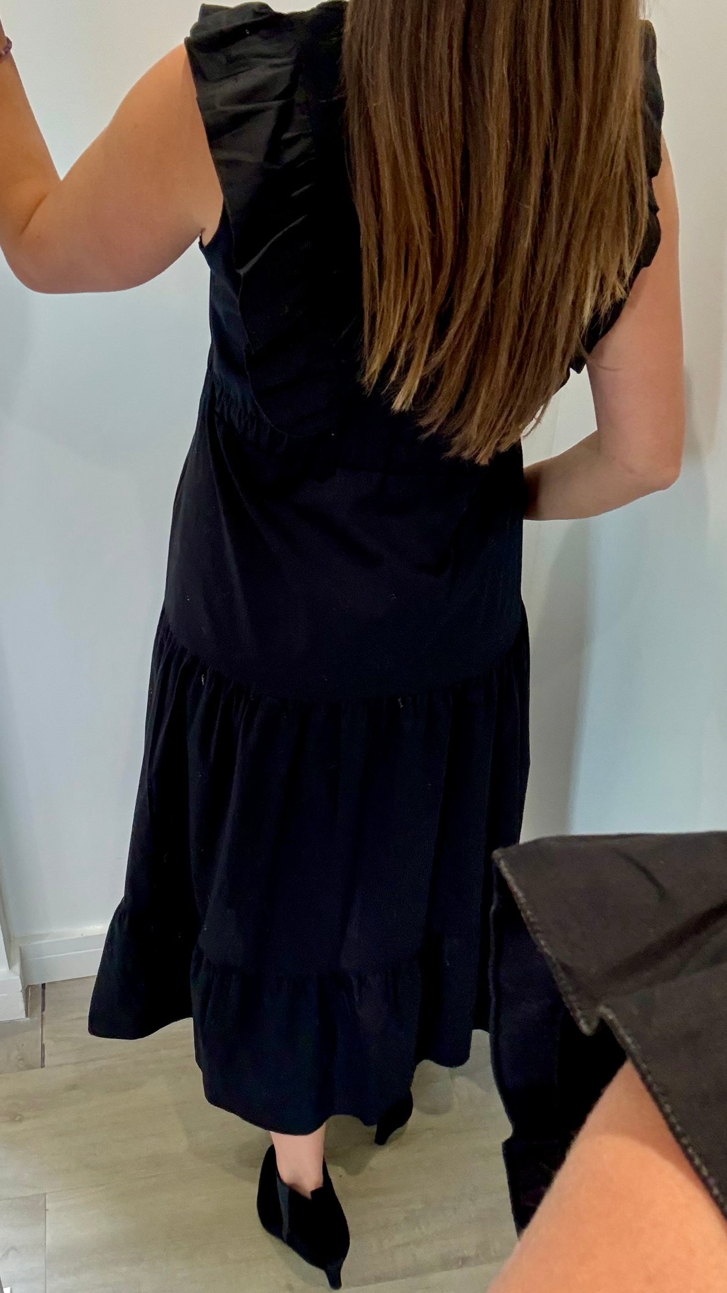 BLACK JET TIERED COTTON MAXI DRESS