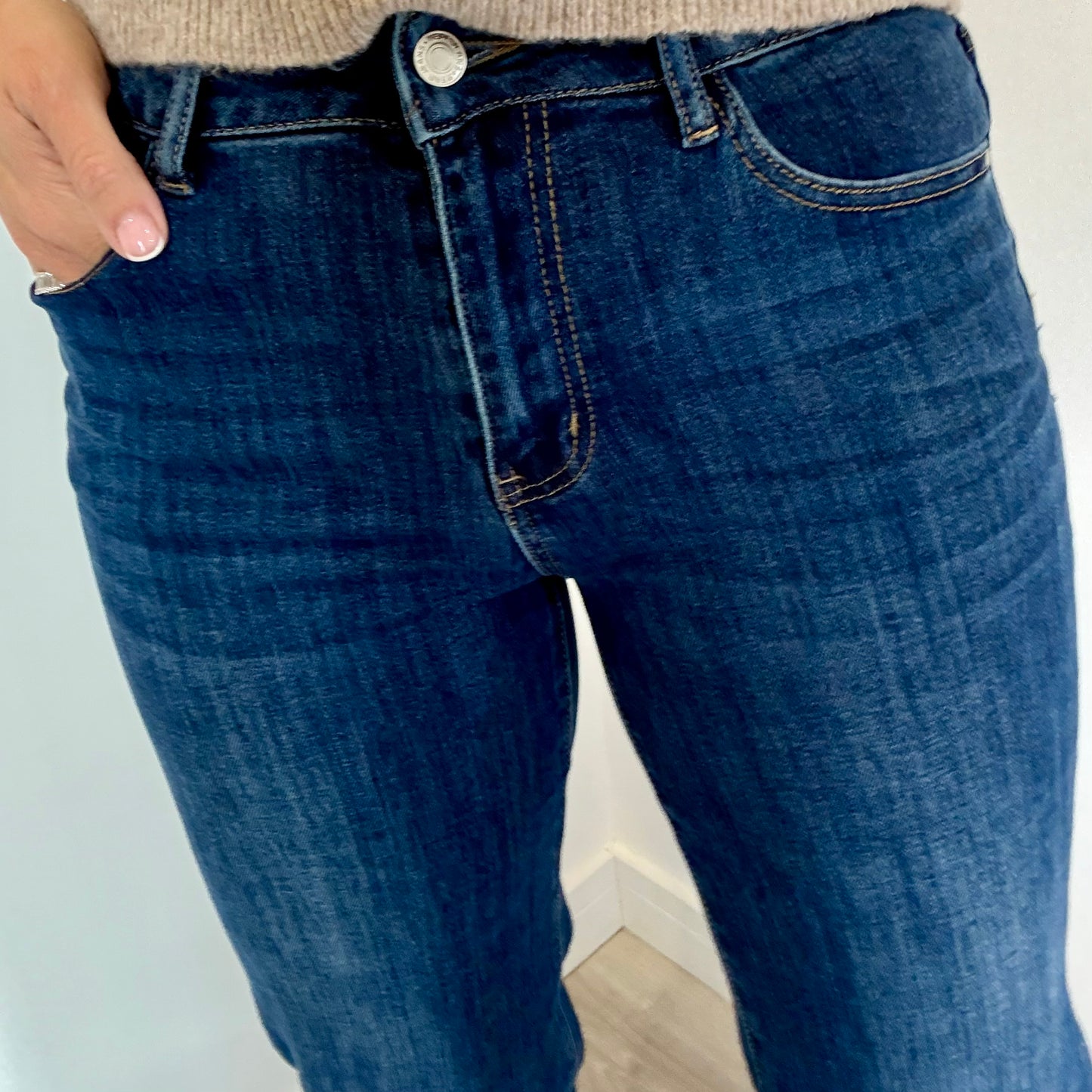 DARK DENIM WIDE LEG HIGH WAISTED JEANS