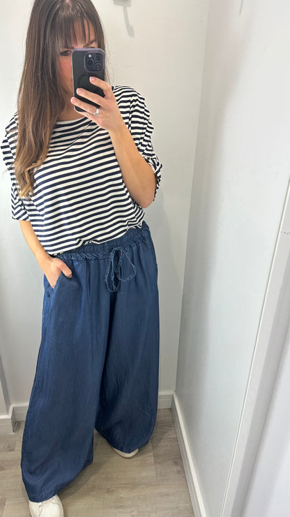 MID BLUE DENIM PALAZZO PANT
