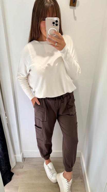 CHOCOLATE BROWN POCKET JOGGER SWEAT PANTS