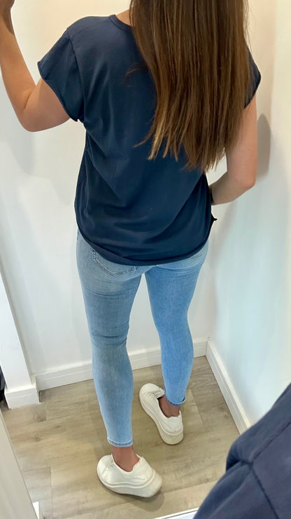 NAVY CAP SLEEVE TEE