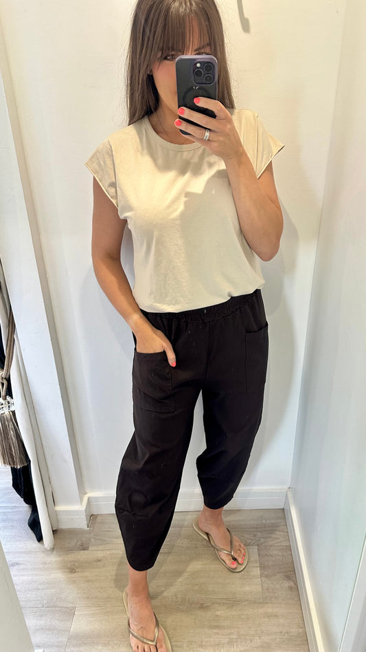 BROWN CROPPED POCKET TROUSERS