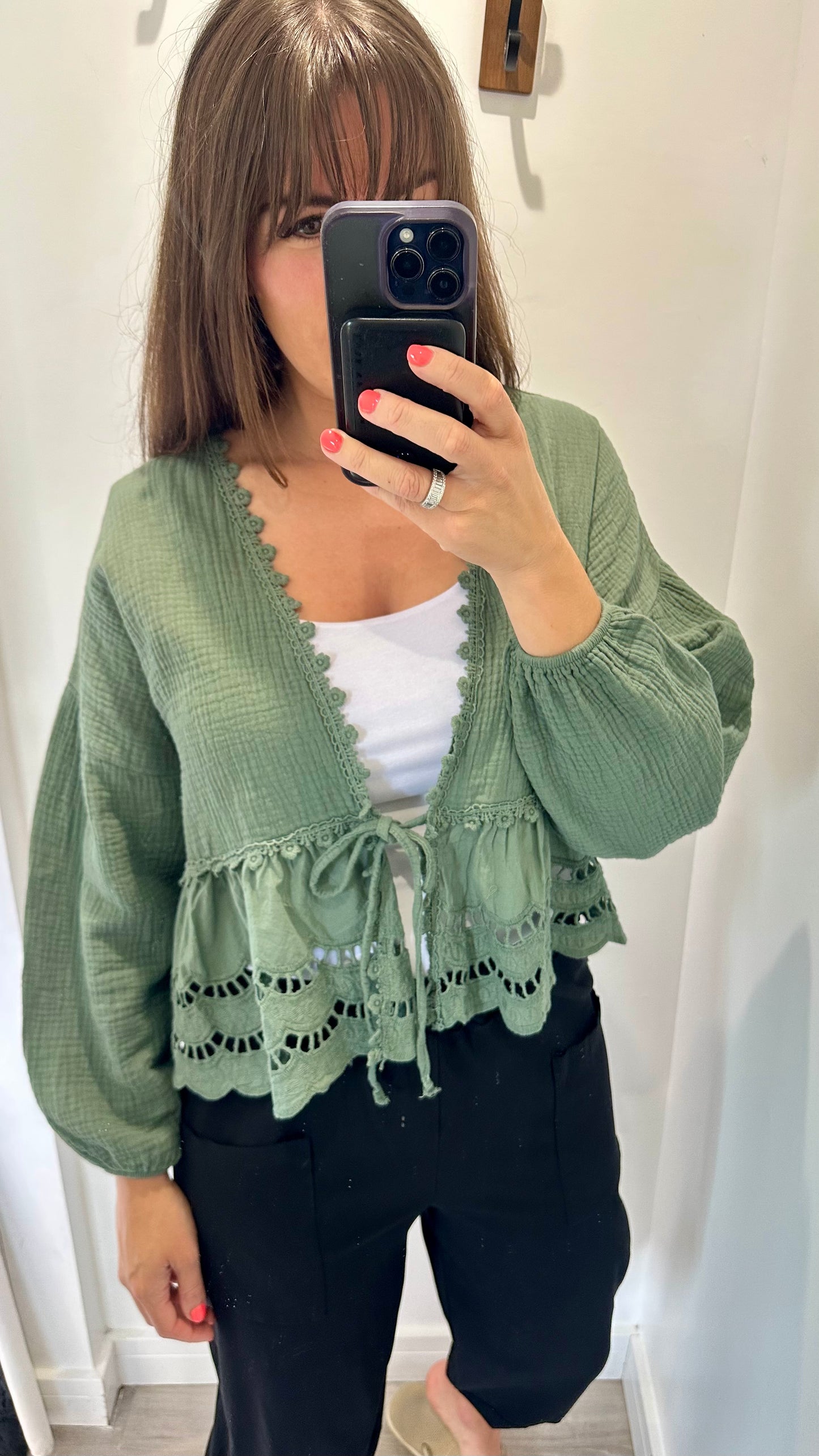 KHAKI COTTON TIE-UP TOP