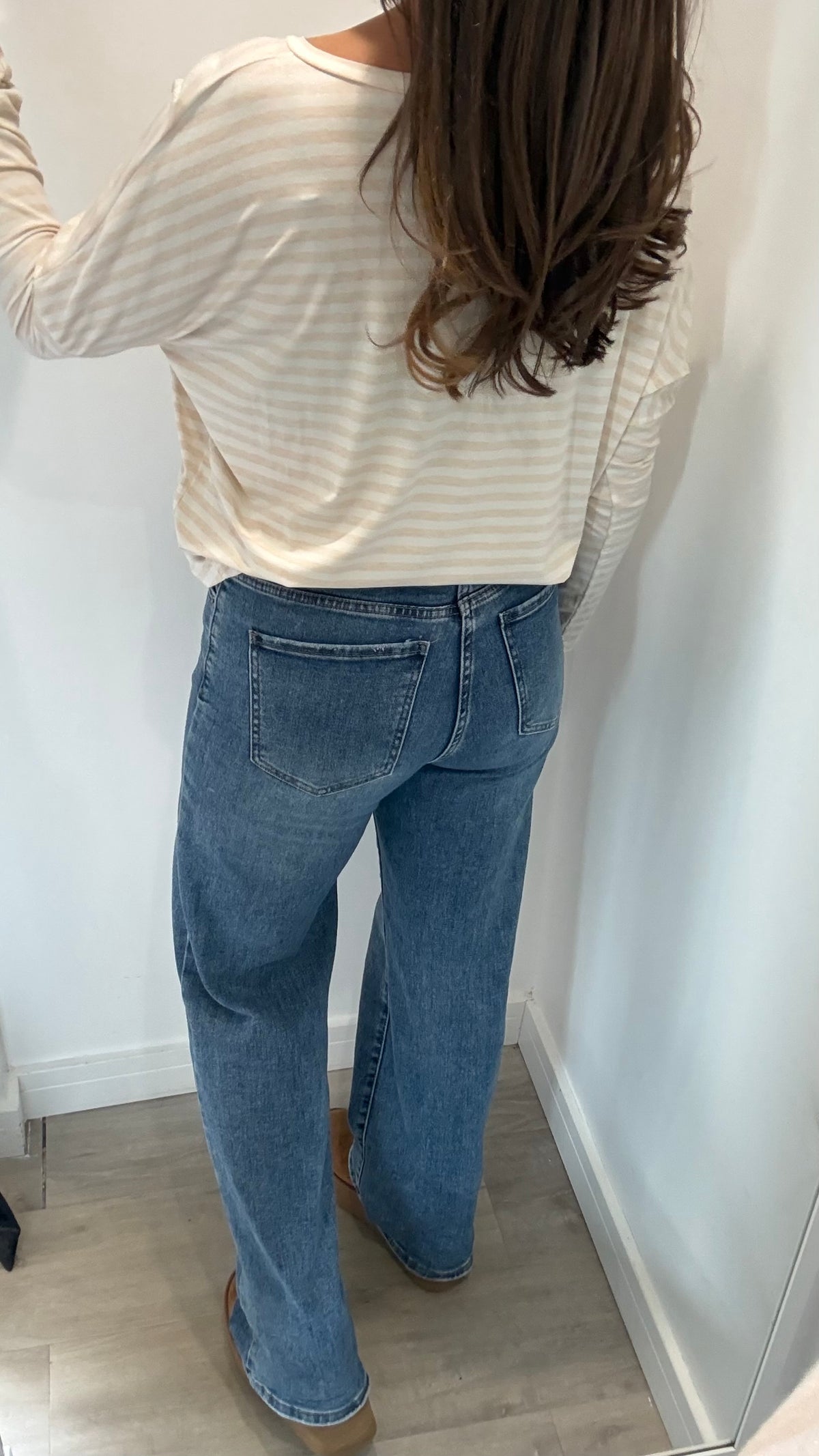 APRICOT AND WHITE BRETON STRIPE BATWING TOP