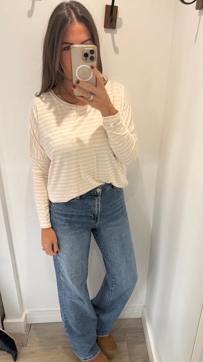 APRICOT AND WHITE BRETON STRIPE BATWING TOP