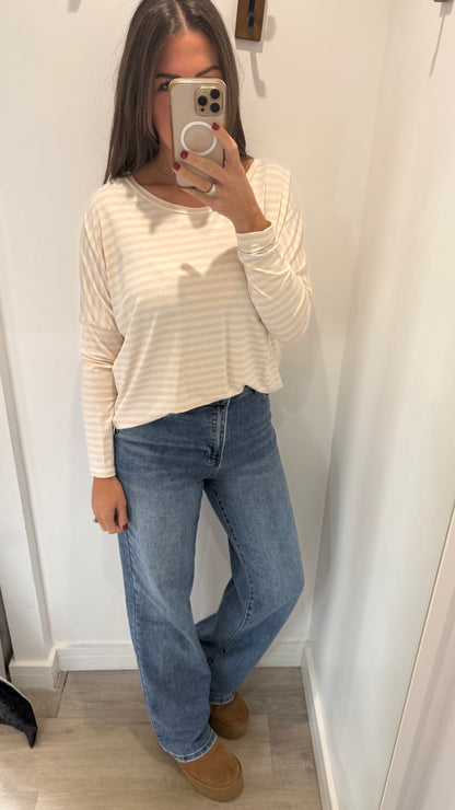 APRICOT AND WHITE BRETON STRIPE BATWING TOP