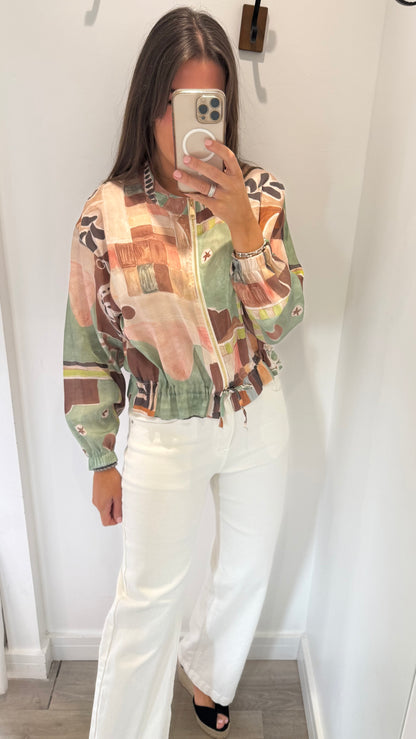 ABSTRACT PRINT ZIP THROUGH JACKET