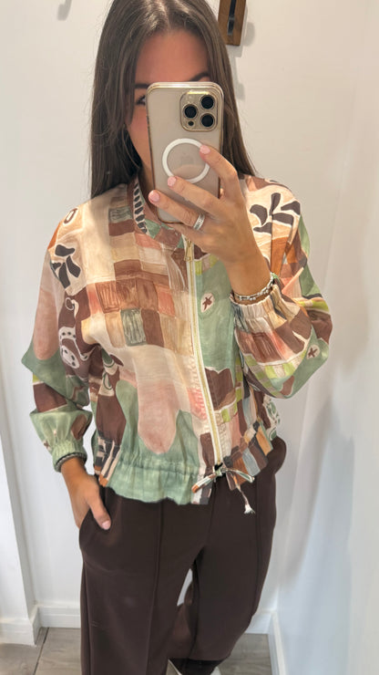 ABSTRACT PRINT ZIP THROUGH JACKET