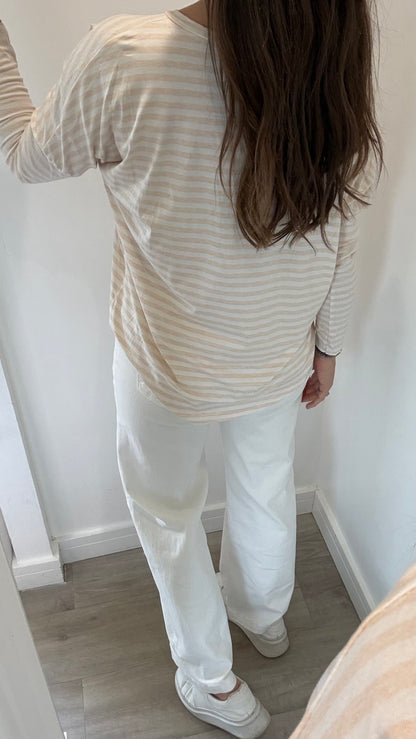 APRICOT AND WHITE BRETON STRIPE BATWING TOP