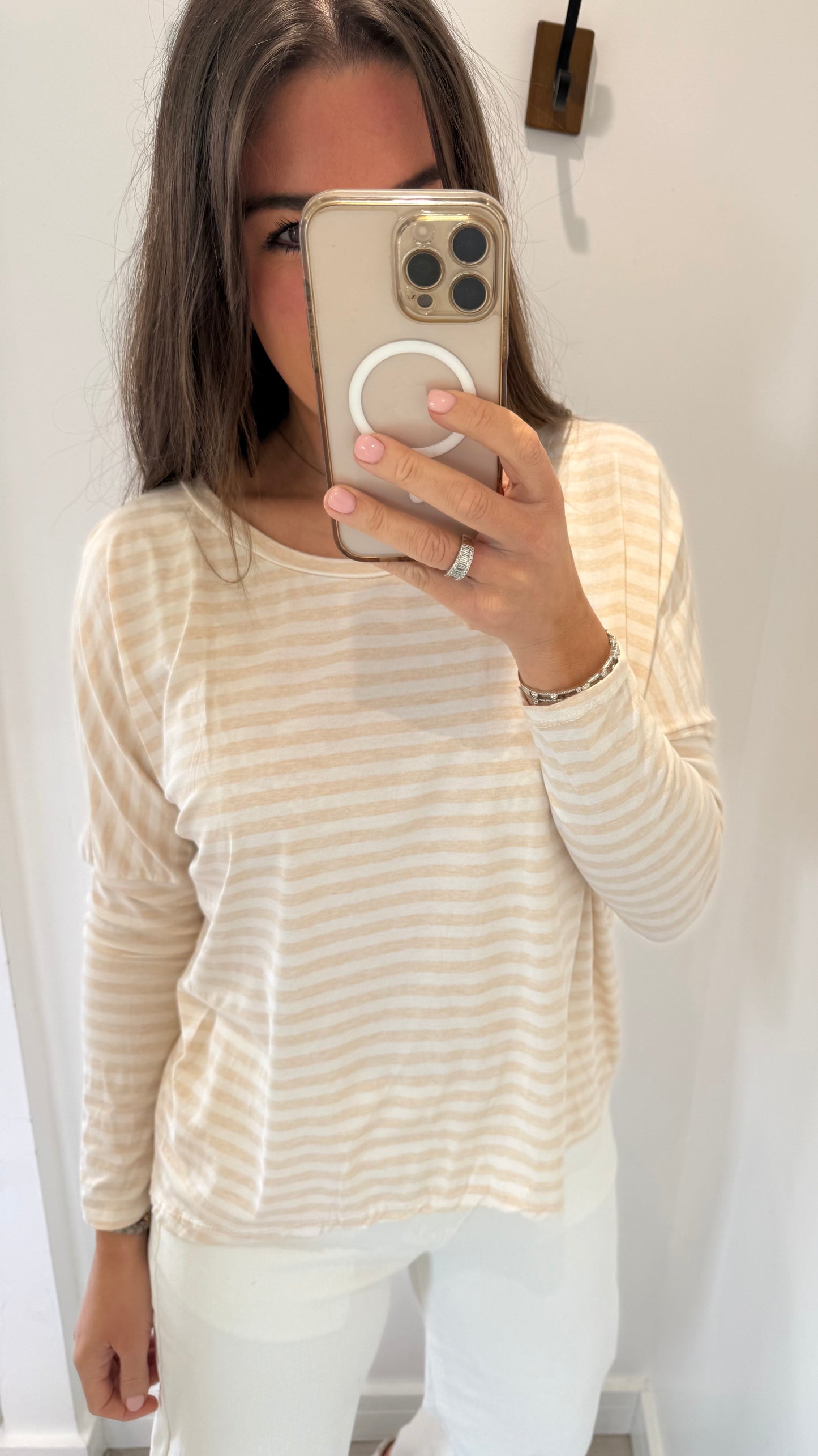 APRICOT AND WHITE BRETON STRIPE BATWING TOP
