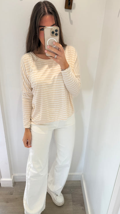 APRICOT AND WHITE BRETON STRIPE BATWING TOP