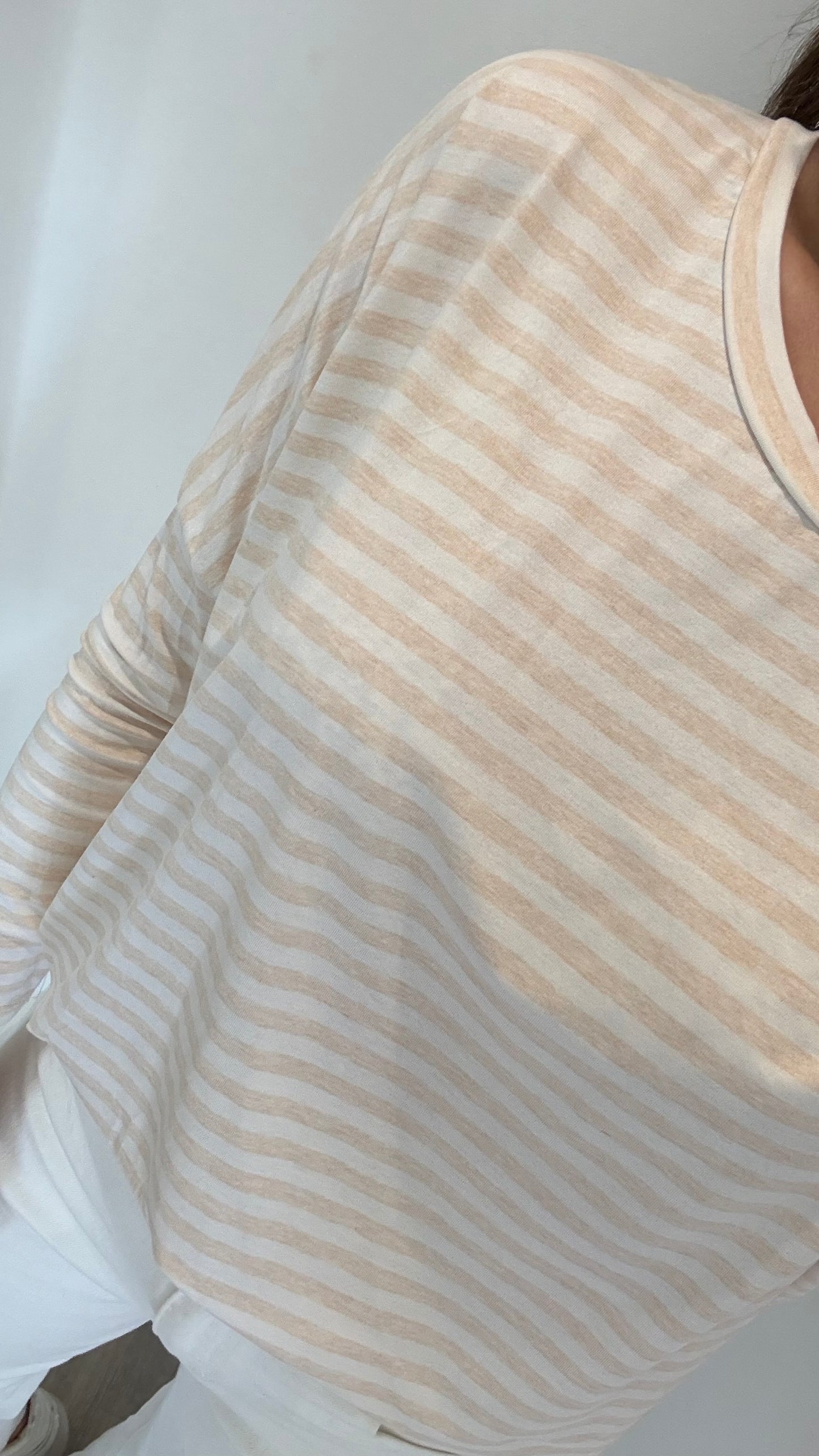 APRICOT AND WHITE BRETON STRIPE BATWING TOP