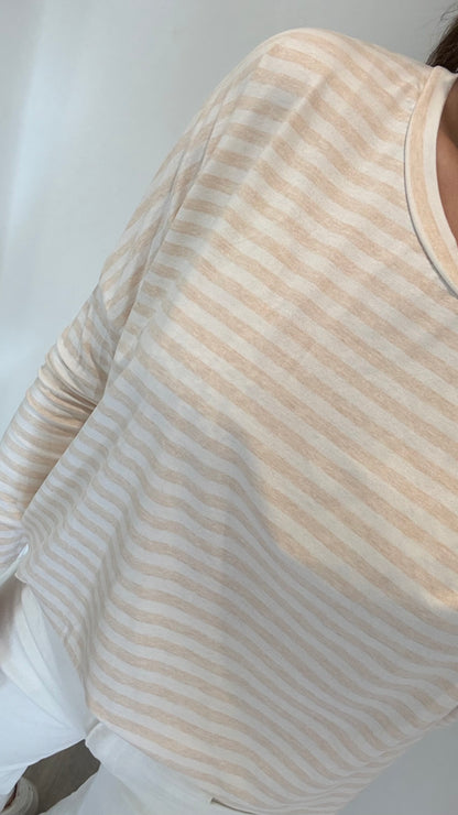 APRICOT AND WHITE BRETON STRIPE BATWING TOP