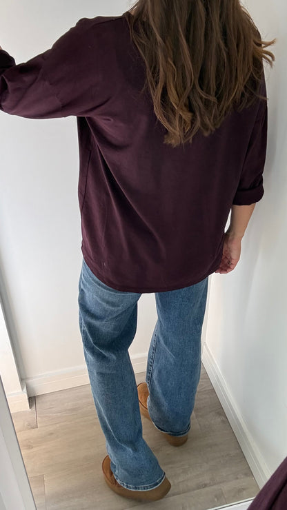 AUBERGINE ROLL SLEEVE SWEAT - BESTSELLER