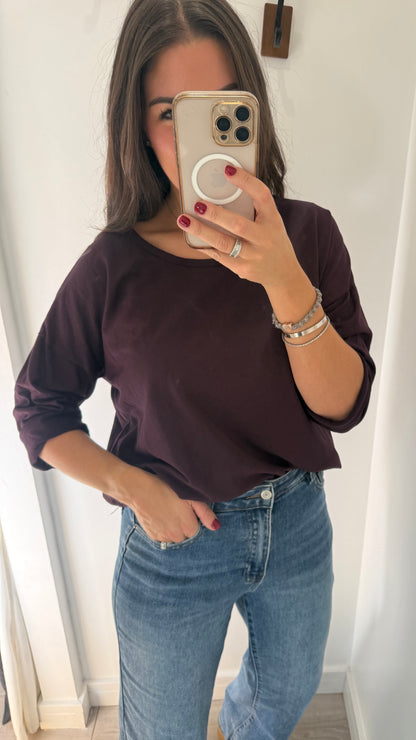 AUBERGINE ROLL SLEEVE SWEAT - BESTSELLER