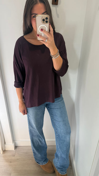 AUBERGINE ROLL SLEEVE SWEAT - BESTSELLER