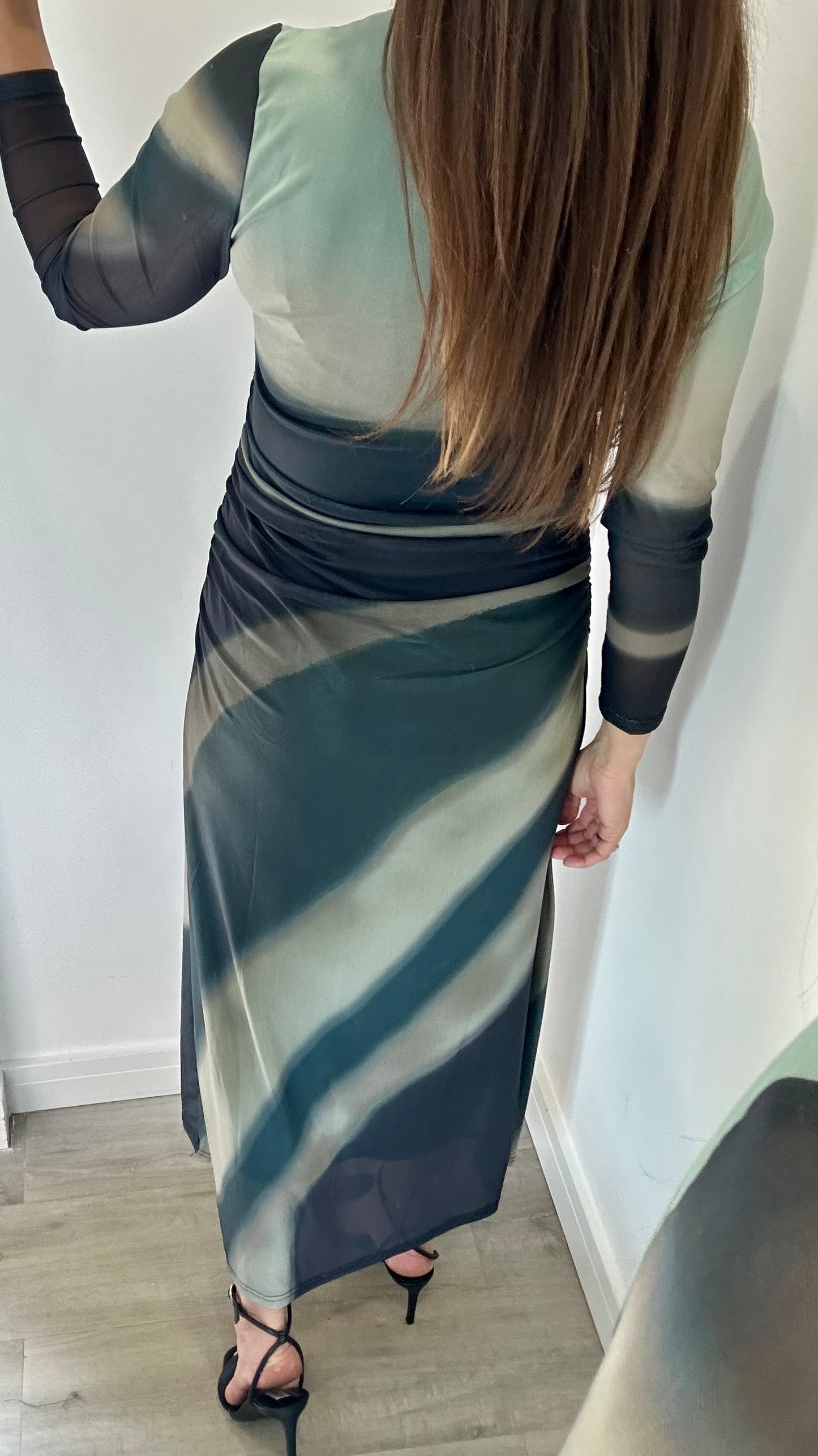 LONG SLEEVE TIE DYE MESH MIDI DRESS